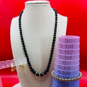 Black And Gold Necklace And Bracelet With Earrings Bundle